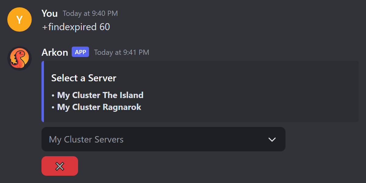 The Select a Server menu with a dropdown for My Cluster and a red close button