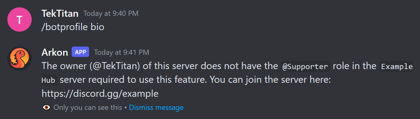 The reply when the server owner is missing the required role