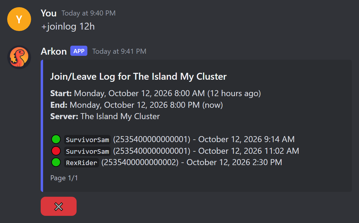 The joinlog result with paging buttons