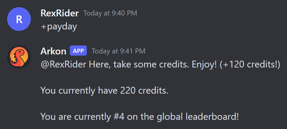 The reply a player gets after using payday