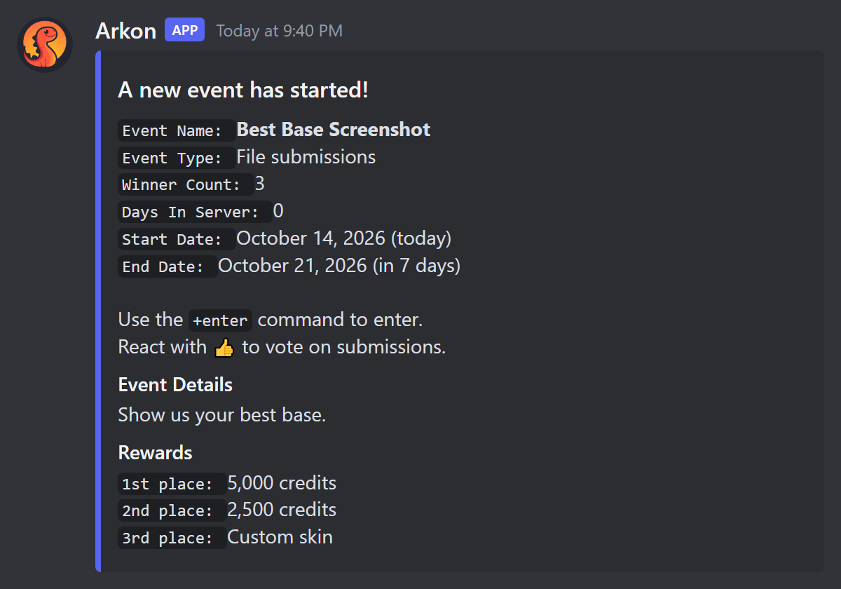 The A new event has started announcement for a screenshot contest