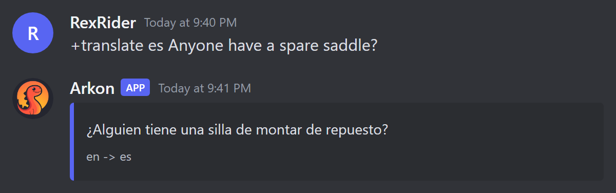 The reply to +translate es: a translated sentence with the languages in the footer