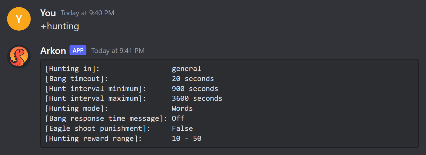 The hunting settings box shown by +hunting