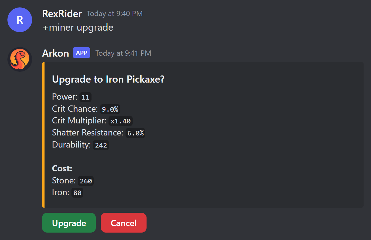 The upgrade confirmation with Upgrade and Cancel buttons