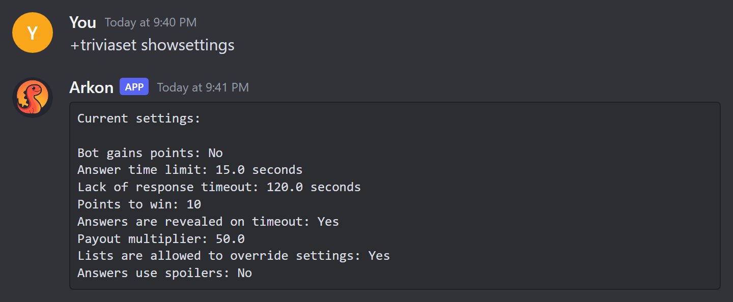 The trivia settings box shown by +triviaset showsettings