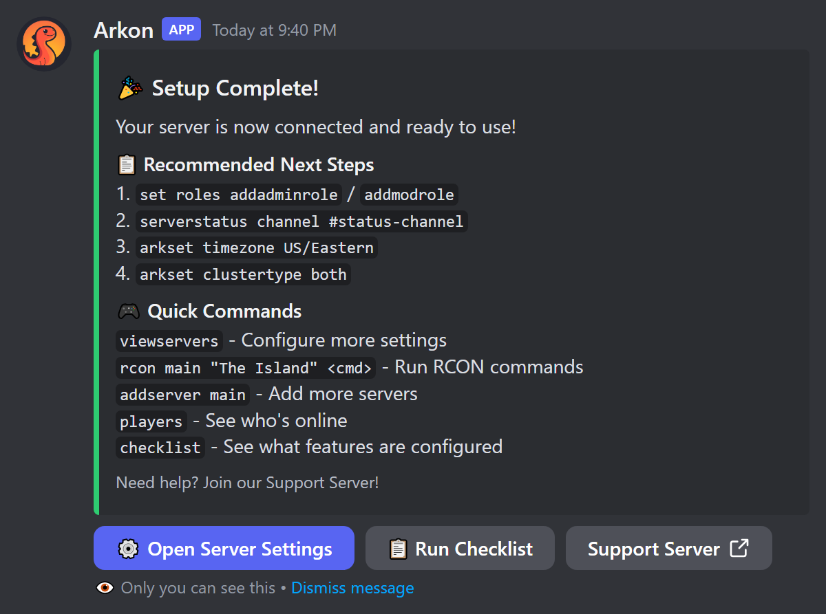 The Setup Complete screen listing recommended next steps
