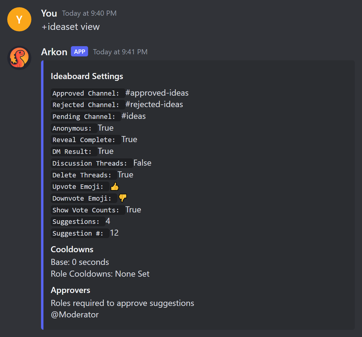 The Ideaboard Settings embed shown by ideaset view