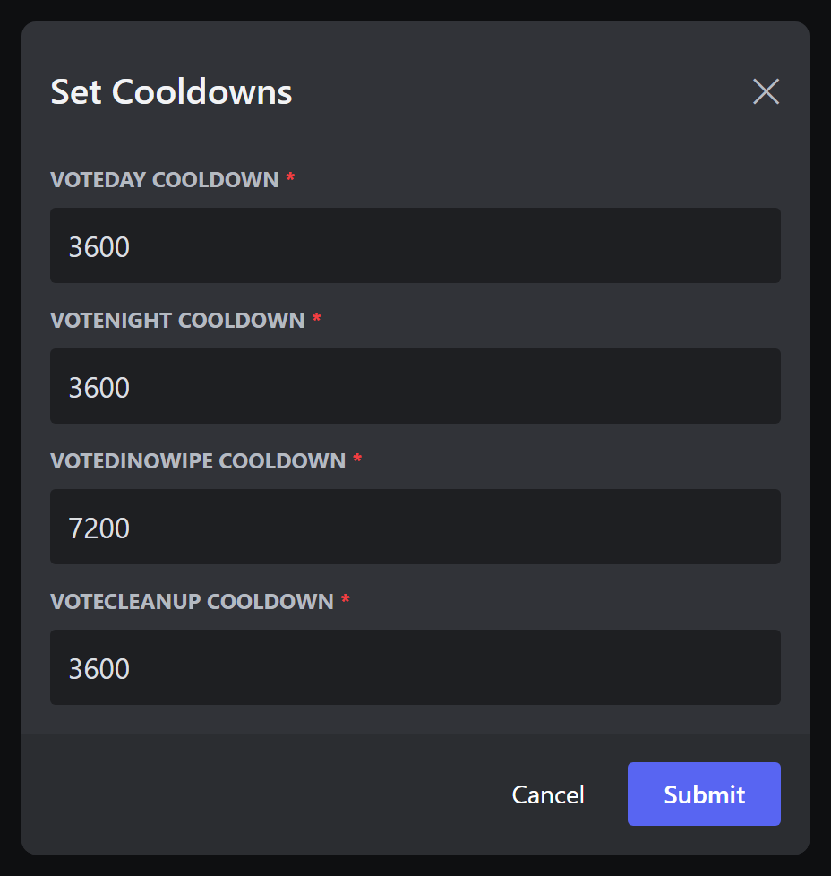 The MapVote Cooldowns popup