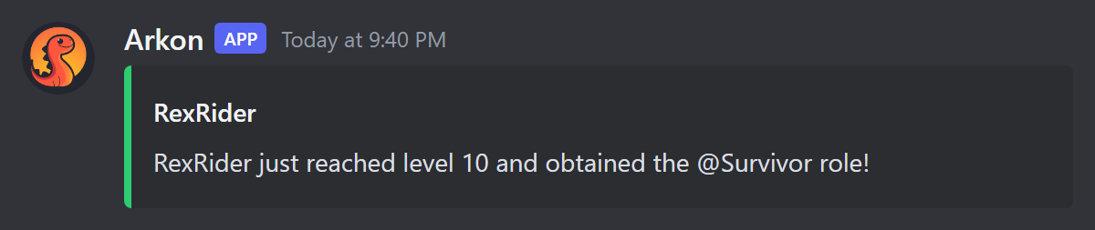 The level-up message with a role reward