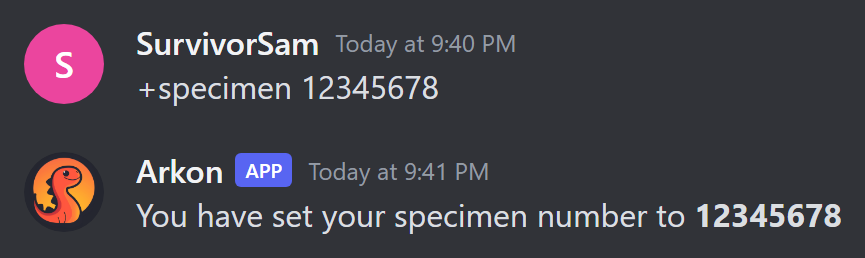 Arkon confirming the specimen number