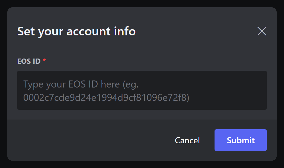 The EOS ID popup