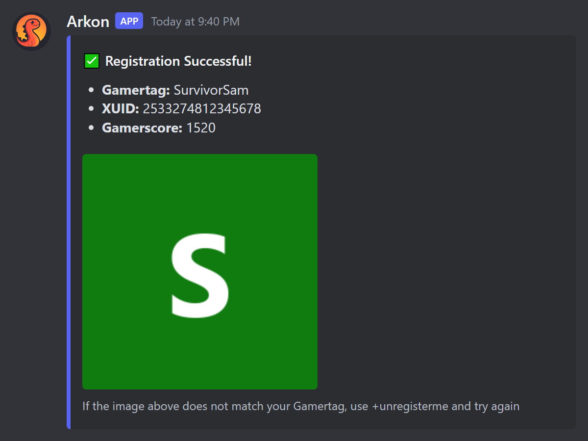 Registration Successful for an Xbox player