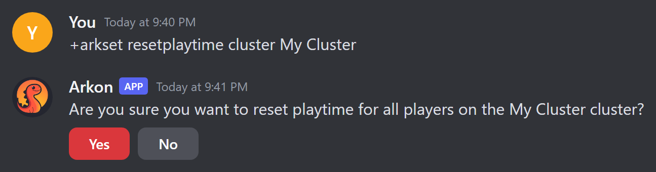 Reset playtime confirmation with Yes and No buttons