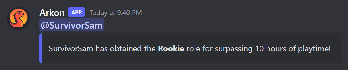 Congratulation message when a player earns a playtime role