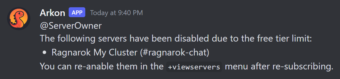 The servers switched off message