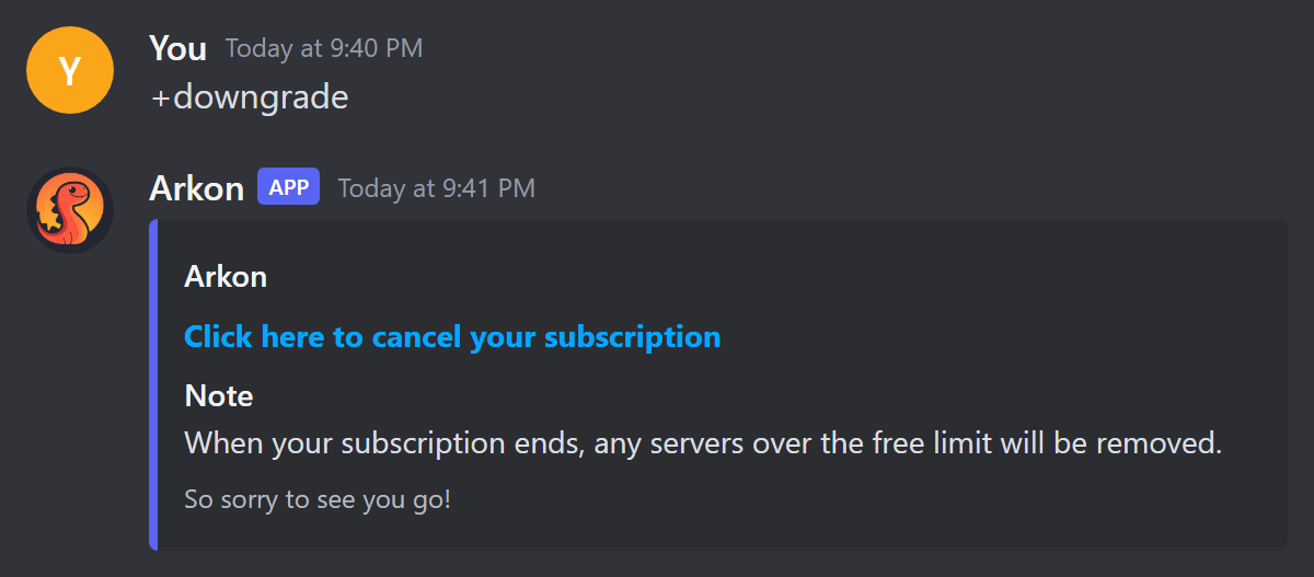 The downgrade message