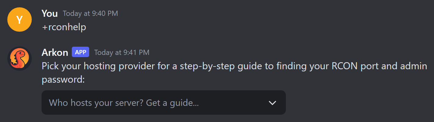 The +rconhelp message with a dropdown