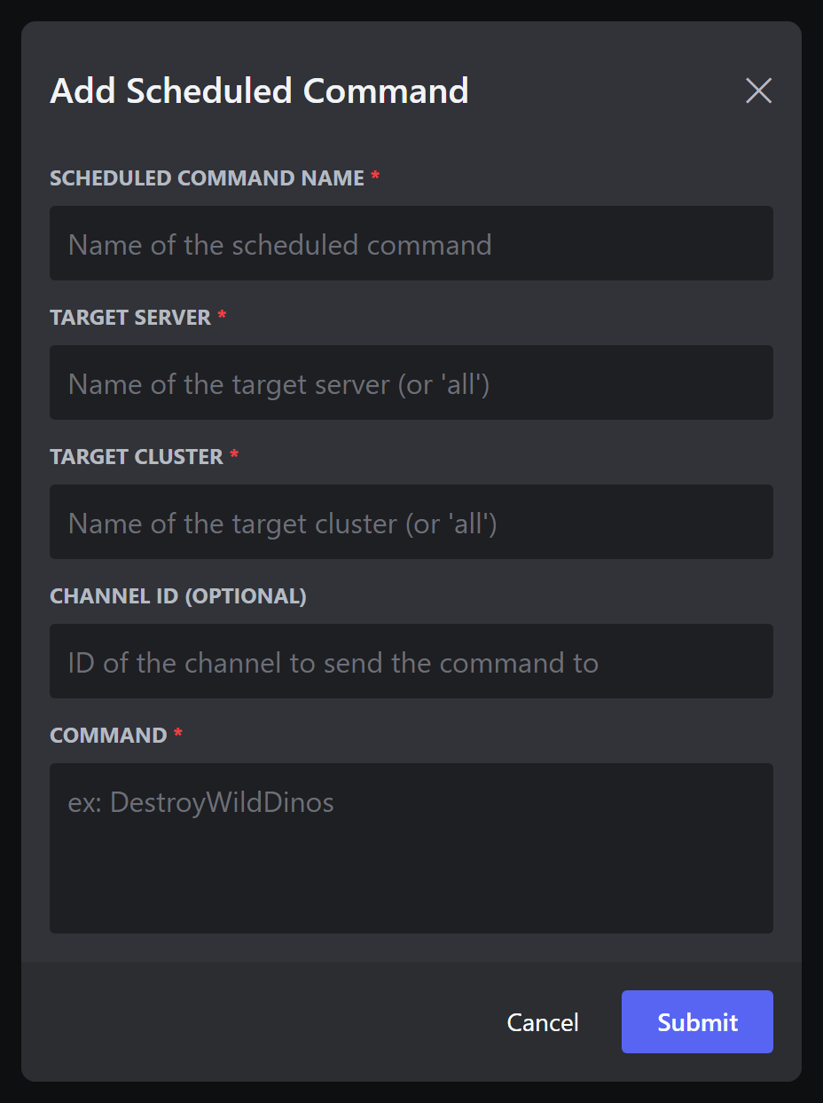 The Add Scheduled Command popup form