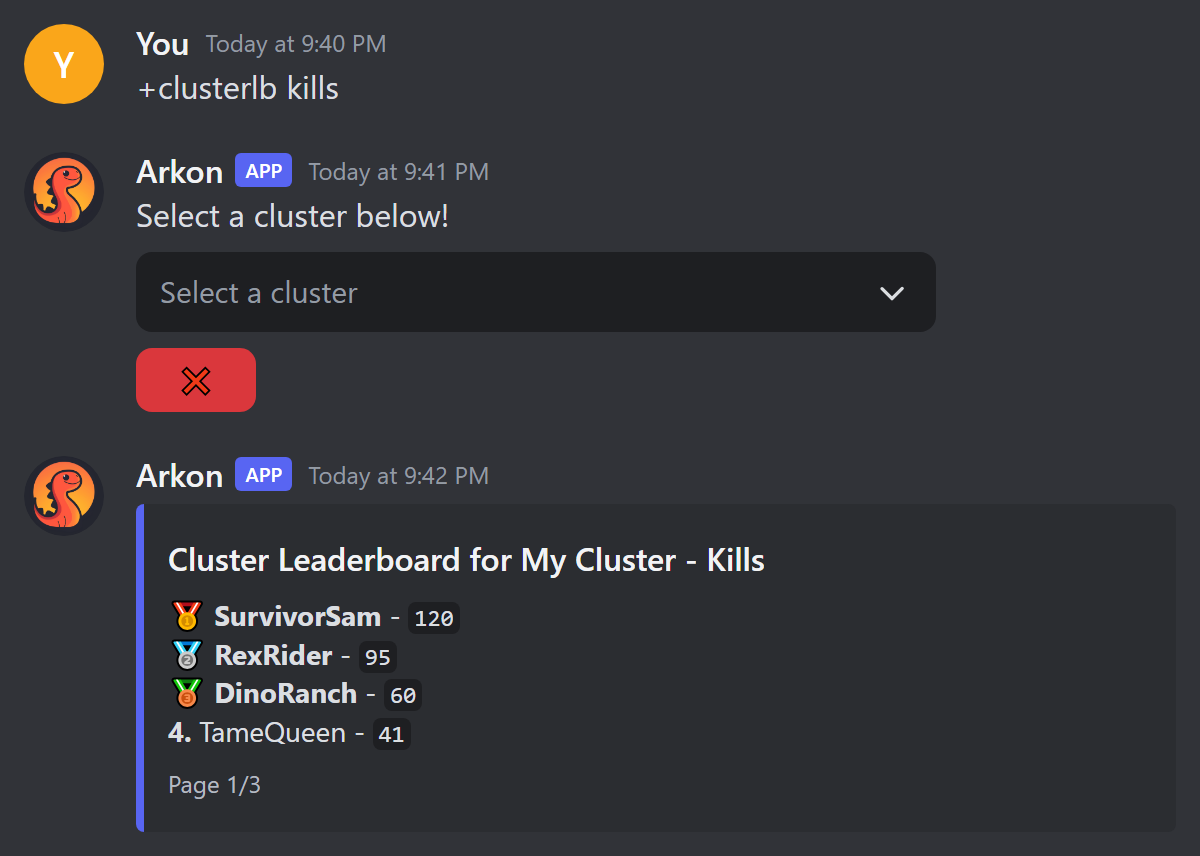 Choosing a cluster for the cluster leaderboard, then the ranked list