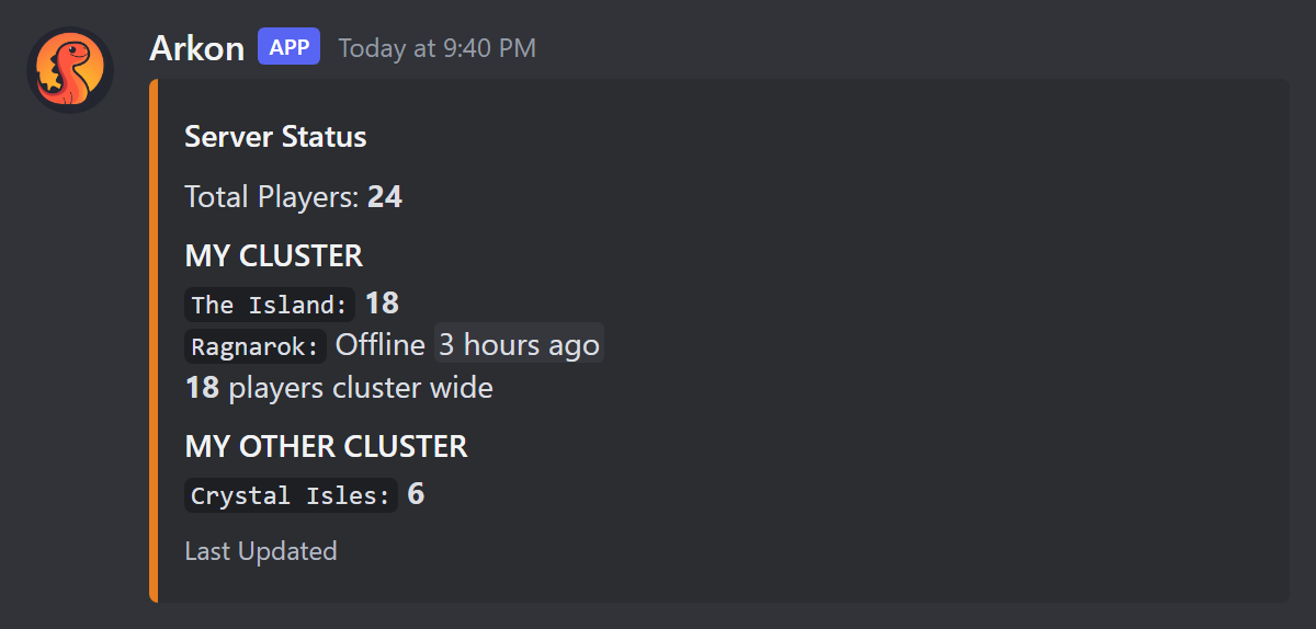 Status message when a server is offline