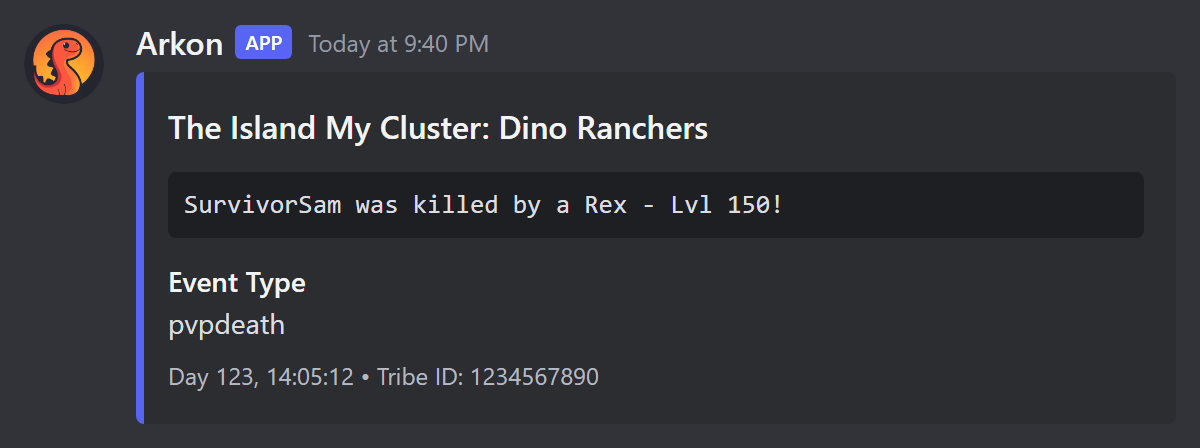A tribe log event posted in the master tribe log channel