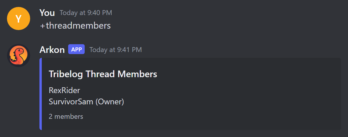The thread member list from +threadmembers