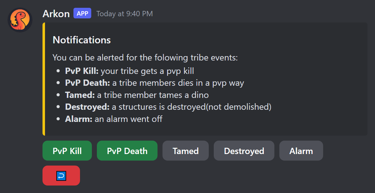 The Notifications screen with toggle buttons