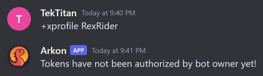 The reply when the bot owner has not authorized Xbox access