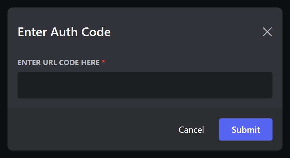 The Enter Auth Code popup