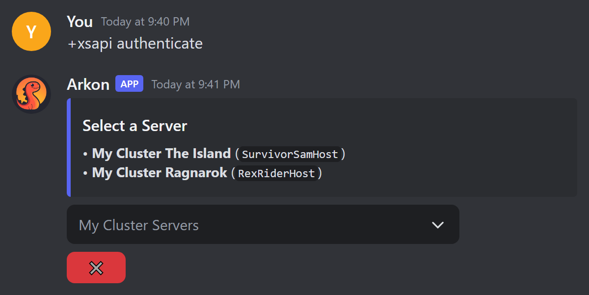 Select a Server menu listing two servers